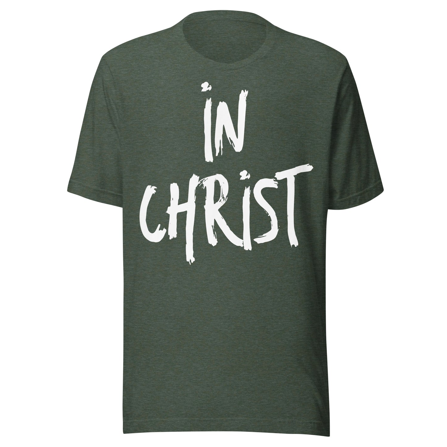 Wear your Faith in this In Christ t-shirt in forest heather.