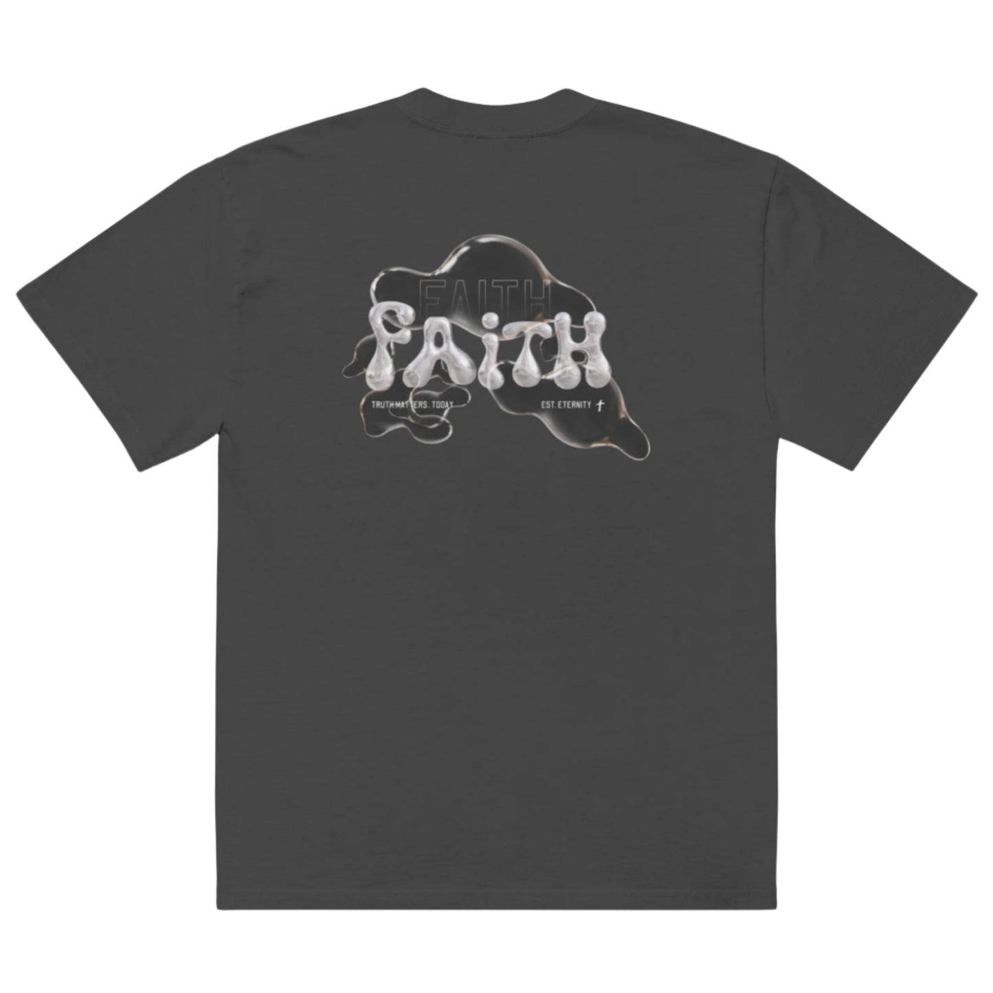 Truth Matters Your Faith design on an oversized faded black t-shirt