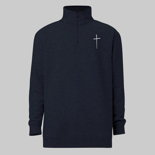 John 14:6 Way Truth Life embroidered Christian fleece quarter-zip pullover front view – premium KJV Bible Apparel