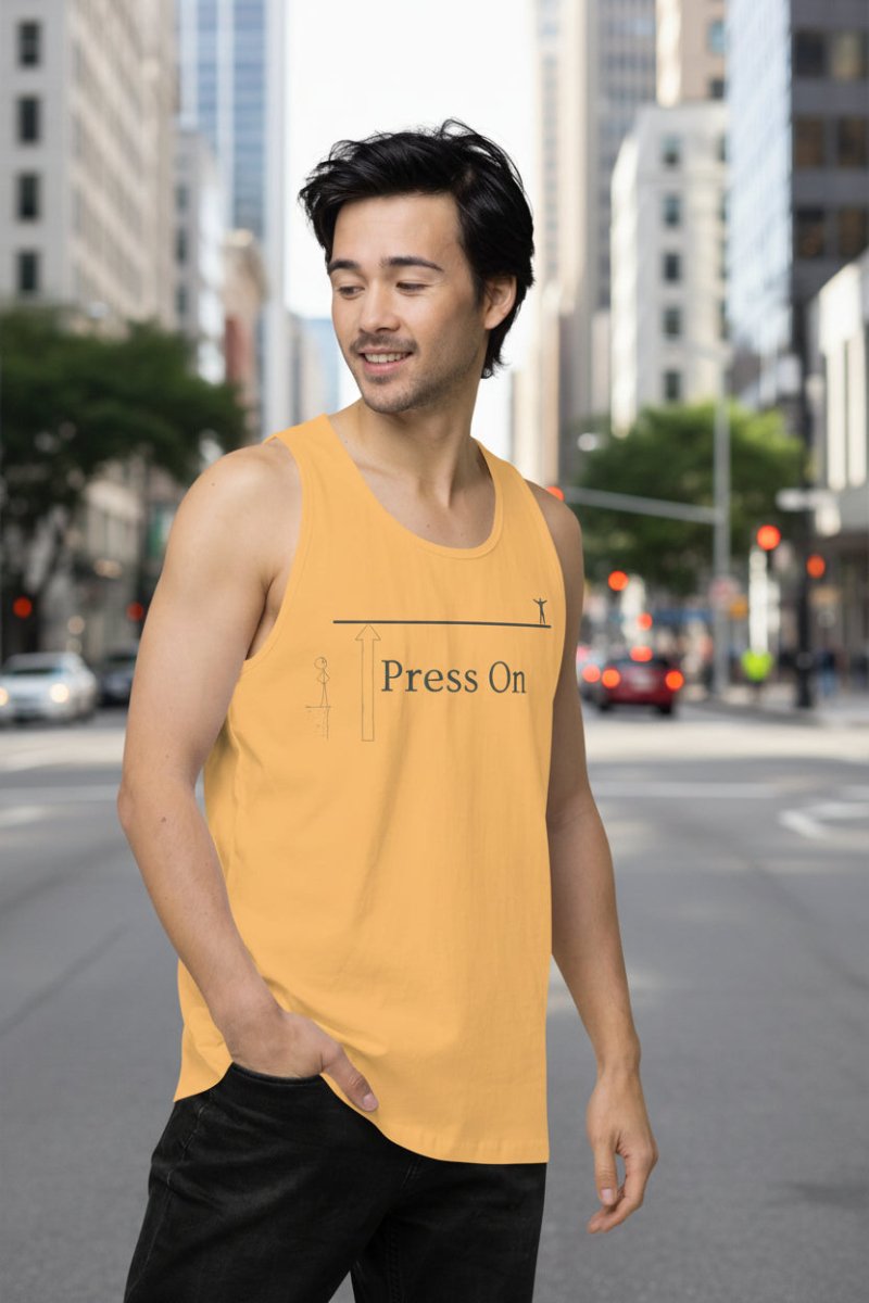 Humorous Press On design with man on the line and stick figure below.