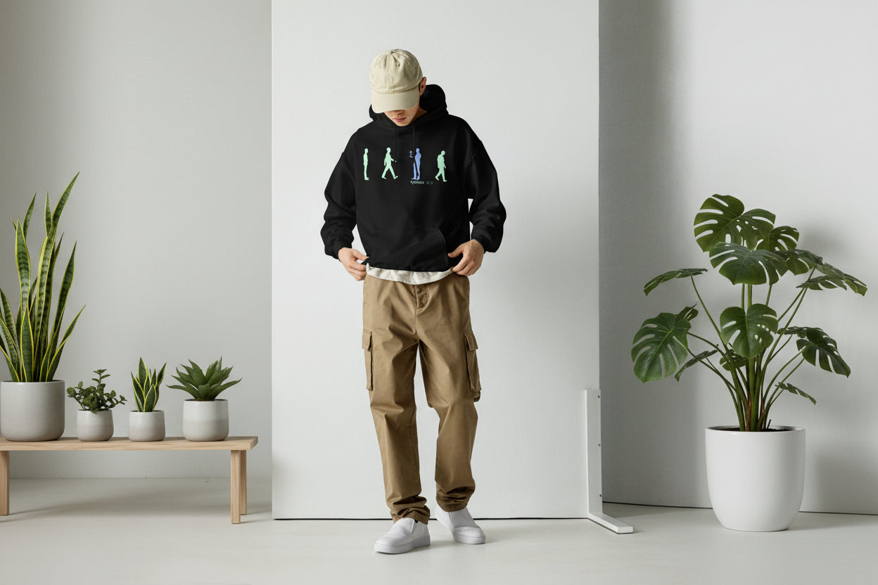 Truth Matters Romans 12:2 Hoodie front with “Be Not Conformed” silhouette design, small cross, and clean typography in Black