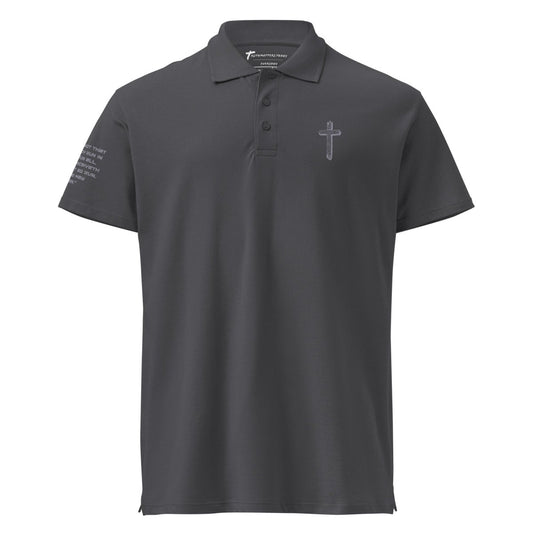 Truth Matters Run the Race 1 Corinthians 9:24 Polo Shirt front with cross on left chest
