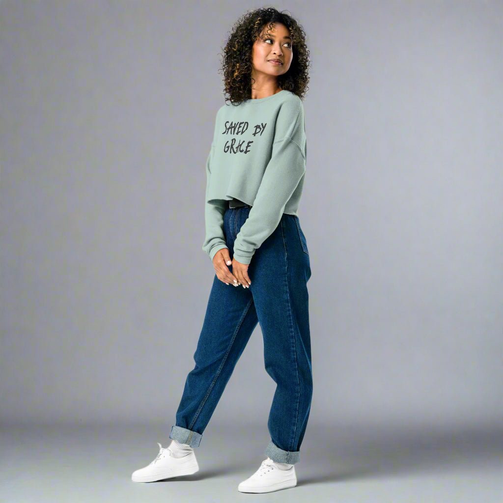 Saved-by-grace-crop-sweatshirt-green