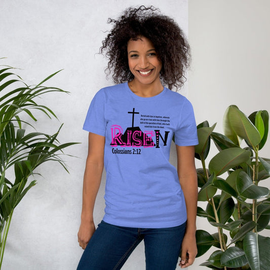  Adult in RISEN Colossians 2:12 t-shirt with matching family options, perfect Easter baptism Christian apparel