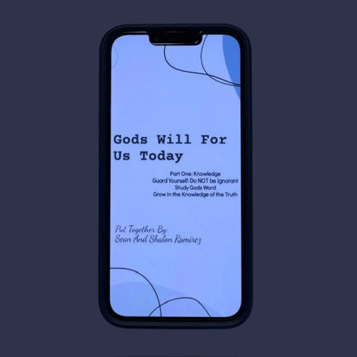 God's Will: Knowledge (Part One) ebook edition shown on a phone — an instant-download KJV scripture study PDF, "Gods Will For Us Today," by Sean and Shalon Ramirez