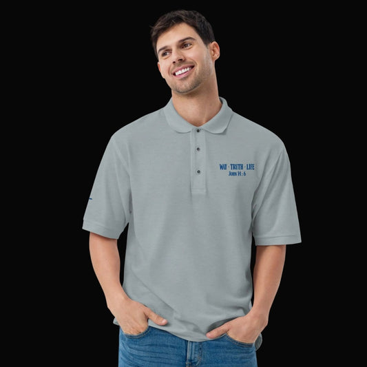 John 14:6 Way Truth Life embroidered Christian polo shirt for men – premium KJV Bible verse polo with relaxed fit